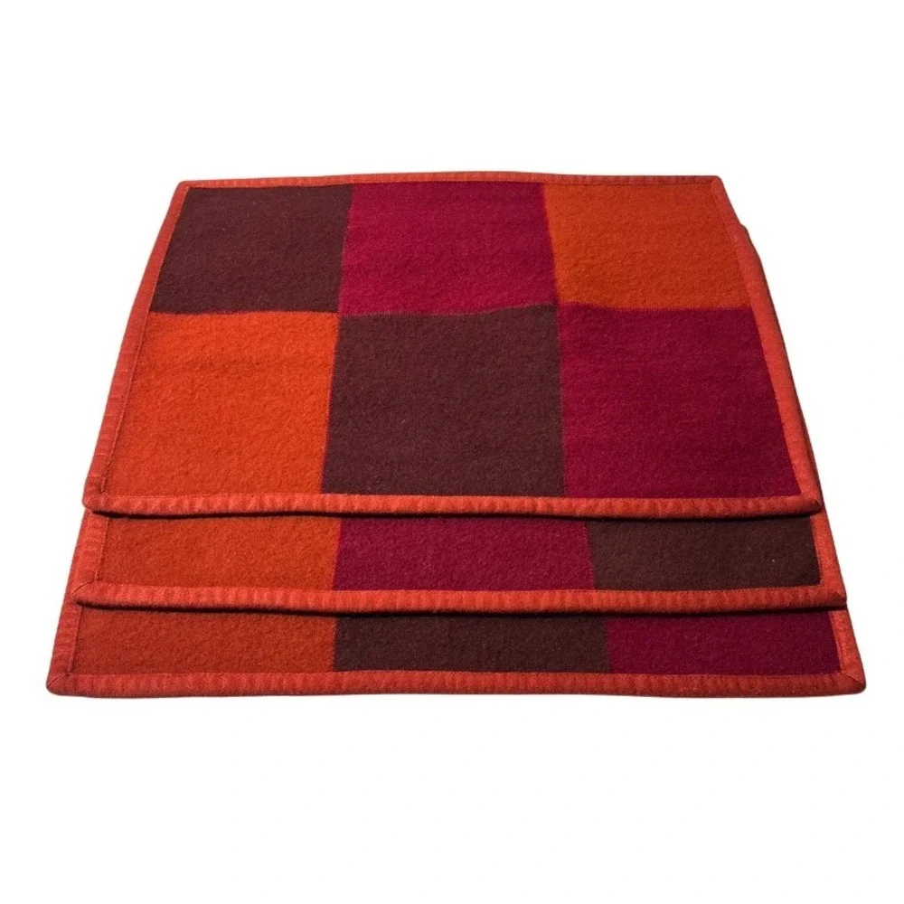 Crate & Barrel Soho Felt‎ Wool Blend Placemats Set of 3 Red Orange Patchwork